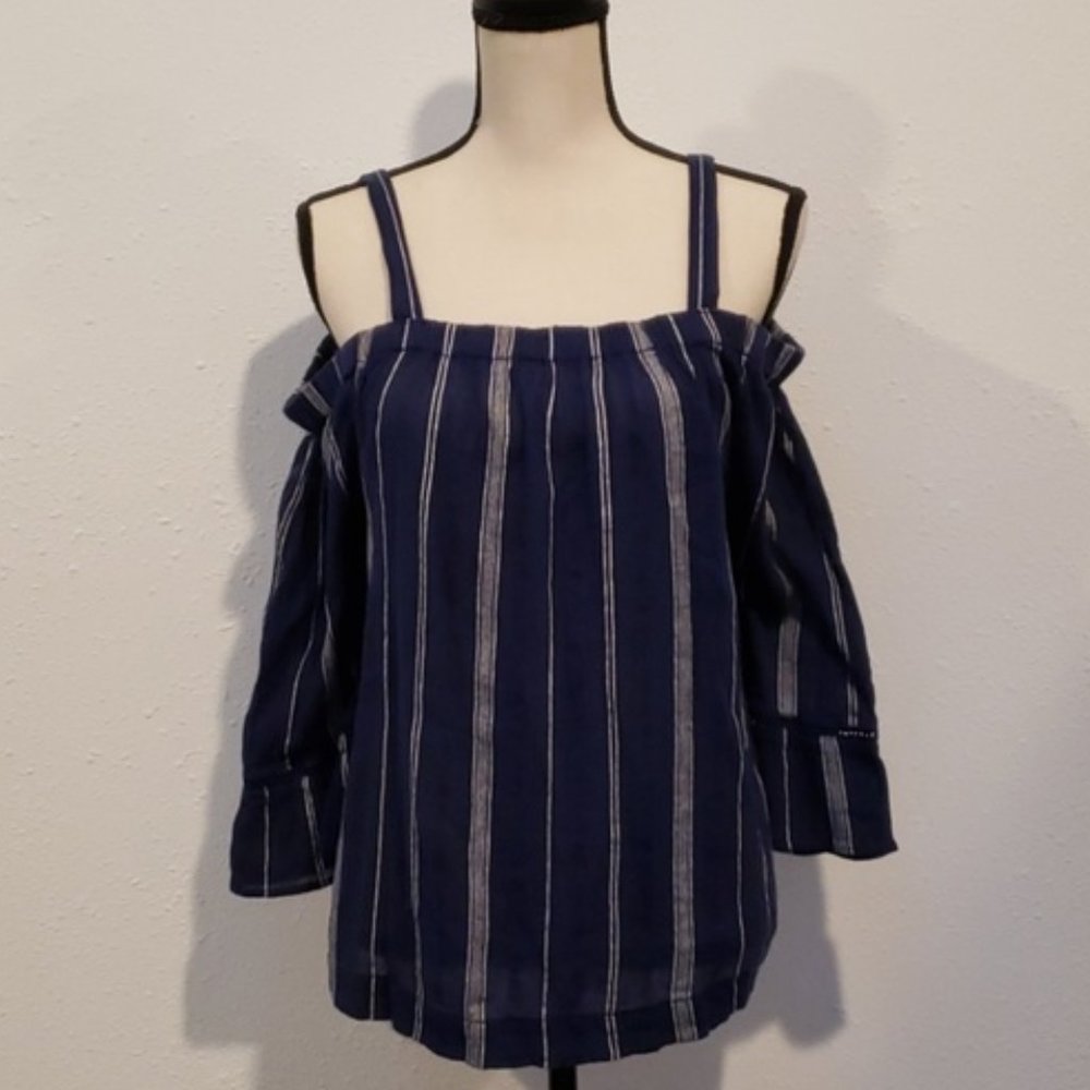 Blue White Stripe Medium Cold Shoulder Top